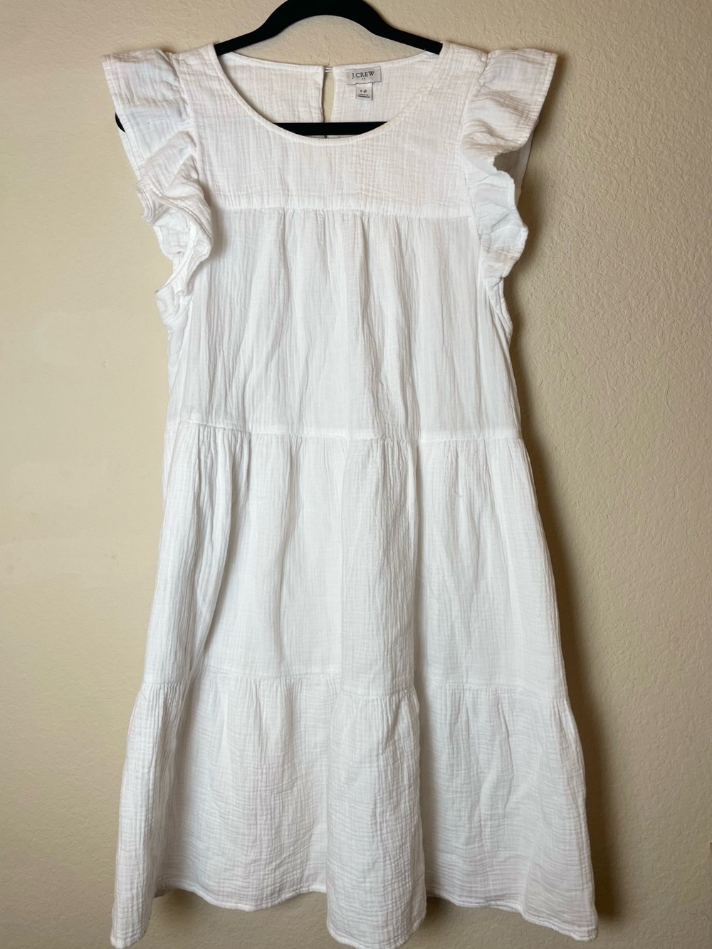 J. Crew Women’s’ White Cotton Ruffle Sleeve Tiered Dress